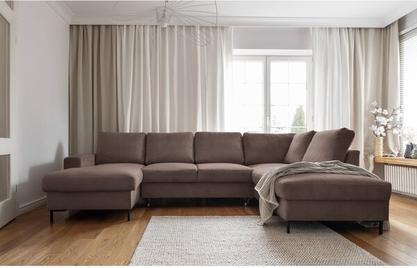 Divano letto in velluto a coste marrone (angolo destro) Lofty Lilly - Miuform