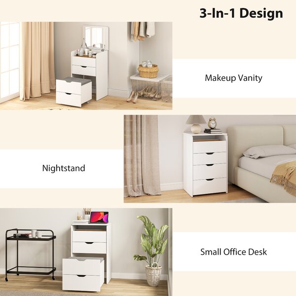 HOMCOM Toeletta 3 in 1 con Specchio Ribaltabile e Sgabello, con Cassetti, Bianco | Aosom Italy