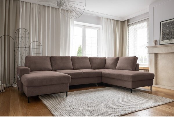 Divano letto in velluto a coste marrone (angolo destro) Lofty Lilly - Miuform