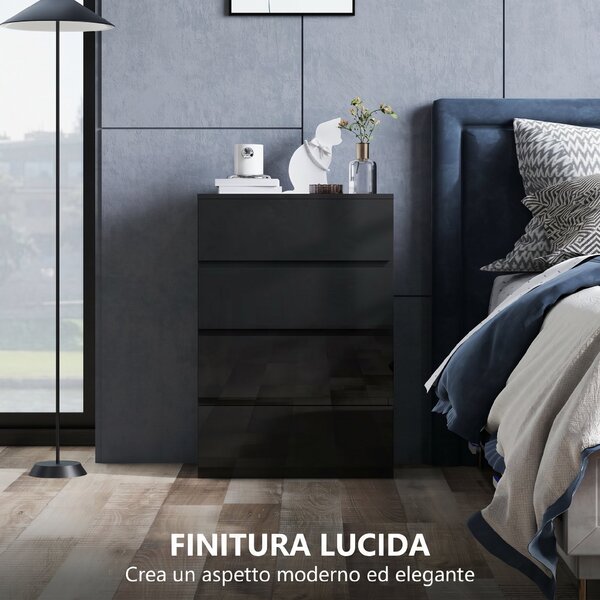 HOMCOM Cassettiera 4 cassetti in legno per camera da letto, 55x33x80 cm, Nero | Aosom Italy