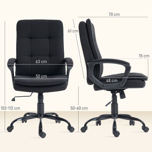 HOMCOM Sedia Ufficio Ergonomica in Tessuto Effetto Lino, Altezza Regolabile, Funzione Dondolo, Capacità 120 kg, Nero | Aosom Italy