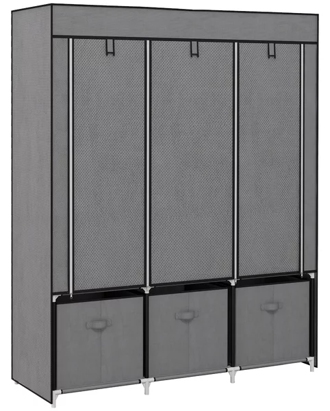 HOMCOM Armadio in Tessuto Pieghevole con Cassetti e Ante Avvolgibili con Zip, 125x43x162.5cm, Grigio Scuro|Aosom