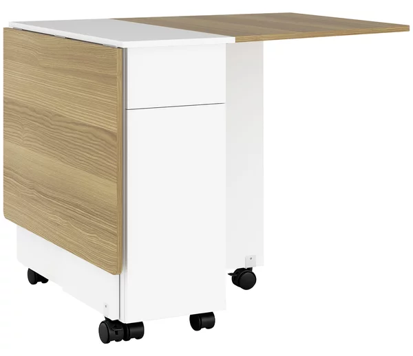 HOMCOM Tavolo Rettangolare Allungabile con 2 Cassetti e un Armadietto in Legno, 140x76x74 cm, Bianco e Color Legno