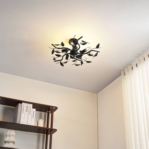Plafoniera soffitto Yos Lindby, dimmerabile, Nero, Camera da letto, Metallo, Fiorentino, Plafoniera