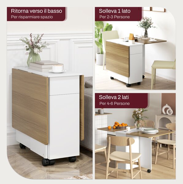 HOMCOM Tavolo Rettangolare Allungabile con 2 Cassetti e un Armadietto in Legno, 140x76x74 cm, Bianco e Color Legno