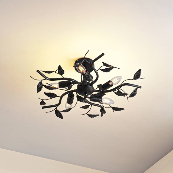 Plafoniera soffitto Yos Lindby, dimmerabile, Nero, Camera da letto, Metallo, Fiorentino, Plafoniera