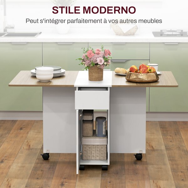 HOMCOM Tavolo Rettangolare Allungabile con 2 Cassetti e un Armadietto in Legno, 140x76x74 cm, Bianco e Color Legno
