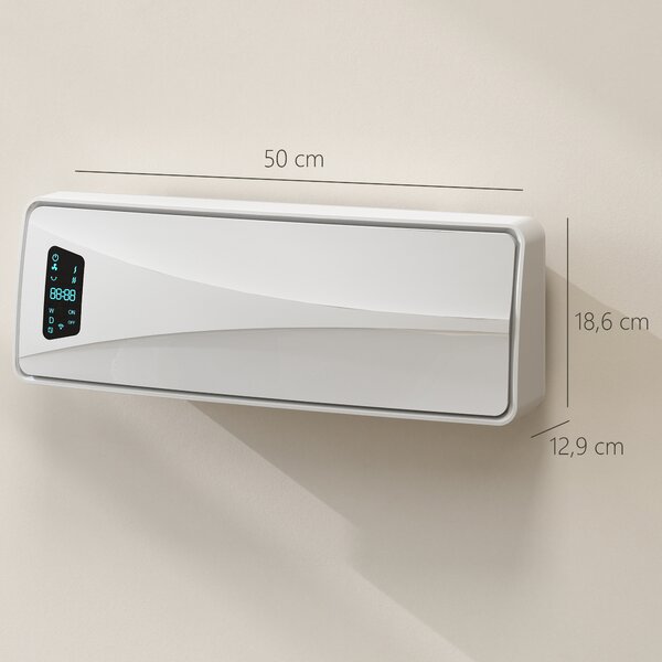 HOMCOM Stufa Ceramica 2000W a Parete con 3 Modalità, Temperatura Regolabile, Timer, Telecomando, Bianco | Aosom Italy