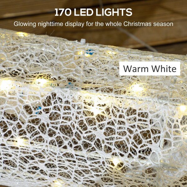 Outsunny Renna Natalizia Illuminata con Slitta con 170 LED, Decorazione di Natale per Casa e Giardino, Bianco e Rosso | Aosom Italy