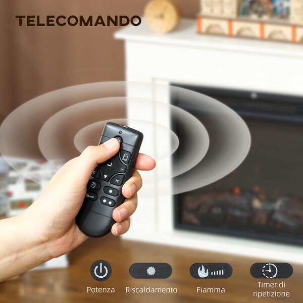 HOMCOM Camino Elettrico con Fiamma a 12 Colori e 5 Luminosità, Telecomando e Timer, 98x23.5x69.5 cm, Bianco e Nero | Aosom Italy