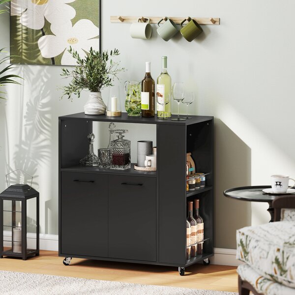 HOMCOM Carrello Cucina in Legno con Ripiano Aperto, Armadietto e Scaffale Laterale, 75x40x80.5 cm, Nero | Aosom Italy