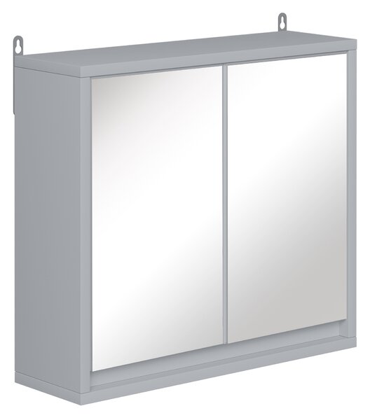 Homcom Mobile Specchiera Bagno a Parete, Armadietto con Ripiano Regolabile e Doppia Porta a Vetro, Grigio, 48x14.5x45cm|Aosom italy