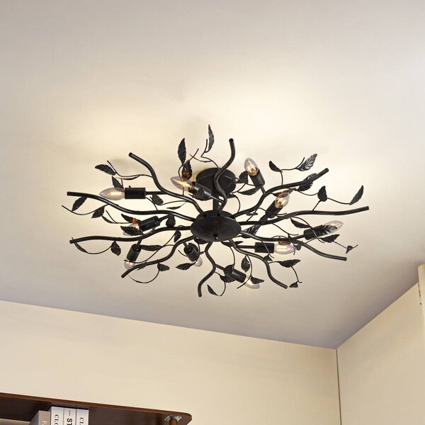 Plafoniera soffitto Yos Lindby, dimmerabile, Nero, Camera da letto, Metallo, Fiorentino, Plafoniera