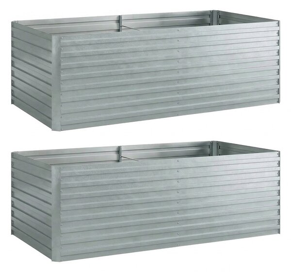 Outsunny Set di 2 Aiuole Rialzate in Metallo Galvanizzato con Bordo Sicuro, Fioriera Elevata per Verdure, Argento | Aosom Italy