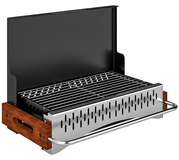 Outsunny Barbecue Portatile a Carbone con Vaschetta Rimovibile, in Acciaio Inox e Metallo, 50.5x34x33 cm, Nero | Aosom Italy