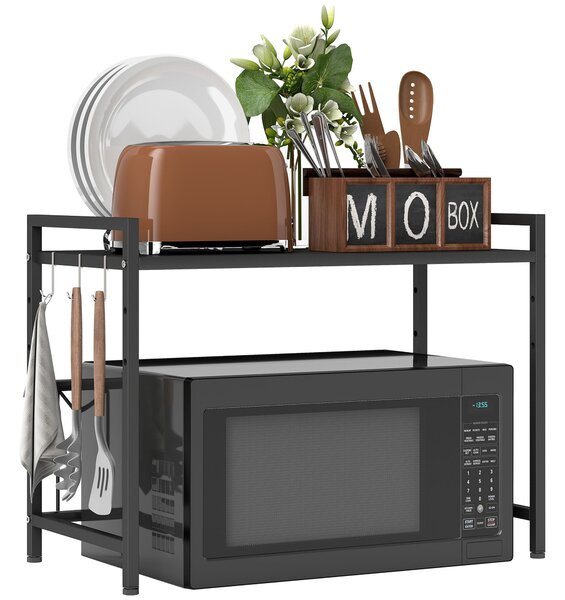 Mensola Porta Microonde Estensibile a 2 Livelli 39,5-64x32x47,5 cm in Metallo Nero