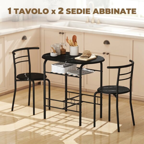 HOMCOM Set Tavolo Moderno con 2 Sedie per Sala da Pranzo, Set 3 Pezzi Mobili Salvaspazio da Cucina, Balcone, Ristorante o Bar, Marrone e Nero | Aosom Italy