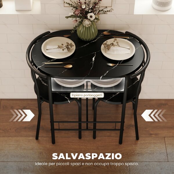 HOMCOM Set Tavolo Moderno con 2 Sedie per Sala da Pranzo, Set 3 Pezzi Mobili Salvaspazio da Cucina, Balcone, Ristorante o Bar, Marrone e Nero | Aosom Italy