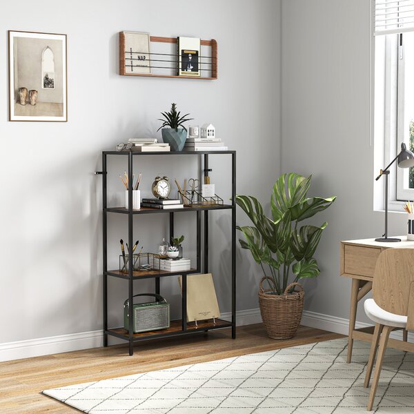 HOMCOM Mobile Libreria a 4 Ripiani Stile Industriale in Legno e Metallo, 77x30x116 cm, Marrone Rustico | Aosom Italy