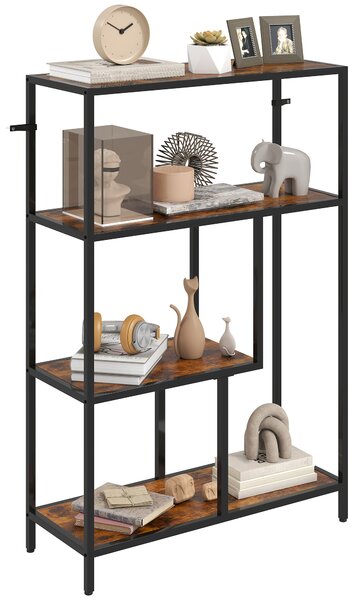 HOMCOM Mobile Libreria a 4 Ripiani Stile Industriale in Legno e Metallo, 77x30x116 cm, Marrone Rustico | Aosom Italy