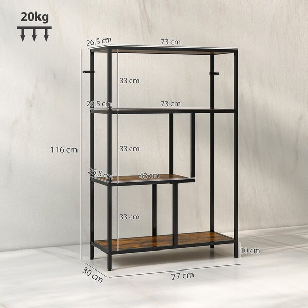 HOMCOM Mobile Libreria a 4 Ripiani Stile Industriale in Legno e Metallo, 77x30x116 cm, Marrone Rustico | Aosom Italy