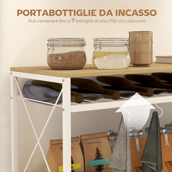 HOMCOM Carrello Portavivande a 4 Livelli con Portabottiglie e 5 Ganci Rimovibili, in Legno e Metallo, 96.5x38x96.7 cm | Aosom Italy
