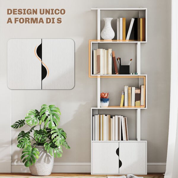 HOMCOM Libreria Moderna con 5 Ripiani e Armadietto a 2 Ante in Legno, 60x23.8x179.2 cm, Bianco | Aosom Italy