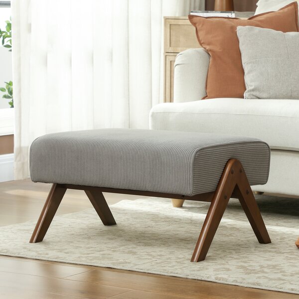 HOMCOM Poggiapiedi da Soggiorno Sgabello Basso con Seduta Imbottita Gambe in Legno per Salotto Camera da Letto 69x47x36 cm Grigio | Aosom Italy