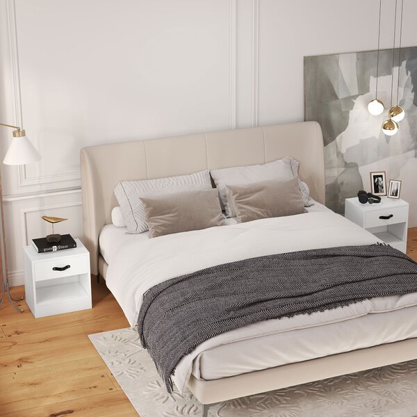 HOMCOM Set di 2 Comodini con Cassetti e Scomparto Aperto per Soggiorno 39x28x41 cm Bianco | Aosom Italy