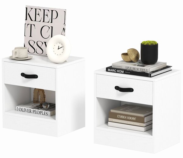 HOMCOM Set di 2 Comodini con Cassetti e Scomparto Aperto per Soggiorno 39x28x41 cm Bianco | Aosom Italy