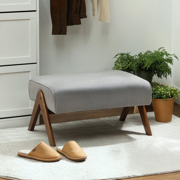 HOMCOM Poggiapiedi da Soggiorno Sgabello Basso con Seduta Imbottita Gambe in Legno per Salotto Camera da Letto 69x47x36 cm Grigio | Aosom Italy