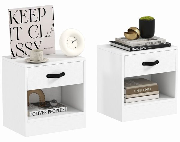 HOMCOM Set di 2 Comodini con Cassetti e Scomparto Aperto per Soggiorno 39x28x41 cm Bianco | Aosom Italy