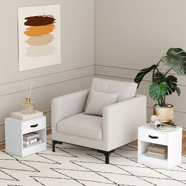 HOMCOM Set di 2 Comodini con Cassetti e Scomparto Aperto per Soggiorno 39x28x41 cm Bianco | Aosom Italy