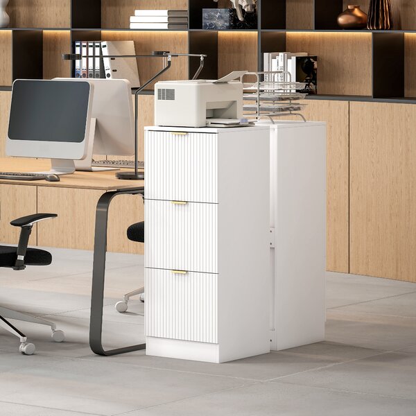 HOMCOM Cassettiera da Scrivania con 3 Cassetti Frontali Scanalati Mobile Archivio per Formato A4 o Lettera 40x40x101 cm Bianco | Aosom Italy