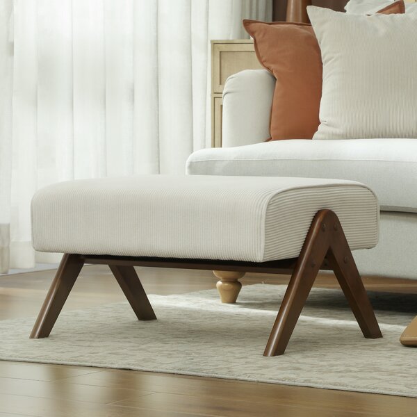HOMCOM Poggiapiedi da Soggiorno Pouf Basso con Seduta Imbottita Gambe in Legno per Soggiorno Camera da Letto 69x47x36 cm Beige | Aosom Italy