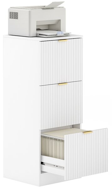 HOMCOM Cassettiera da Scrivania con 3 Cassetti Frontali Scanalati Mobile Archivio per Formato A4 o Lettera 40x40x101 cm Bianco | Aosom Italy