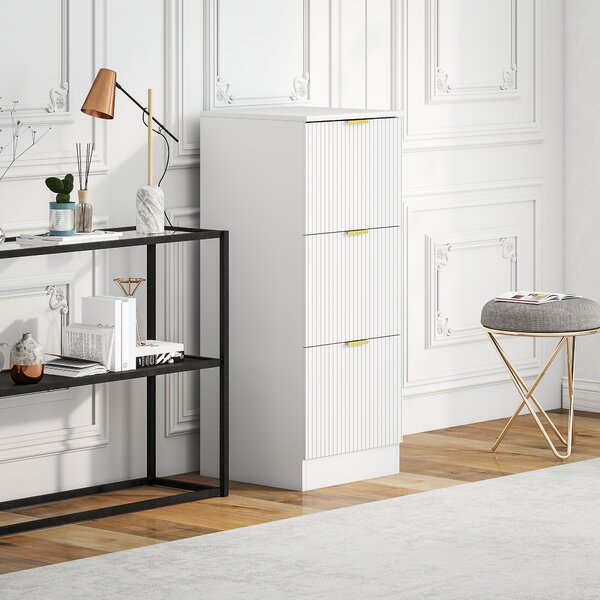 HOMCOM Cassettiera da Scrivania con 3 Cassetti Frontali Scanalati Mobile Archivio per Formato A4 o Lettera 40x40x101 cm Bianco | Aosom Italy