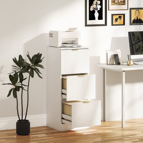 HOMCOM Cassettiera da Scrivania con 3 Cassetti Frontali Scanalati Mobile Archivio per Formato A4 o Lettera 40x40x101 cm Bianco | Aosom Italy