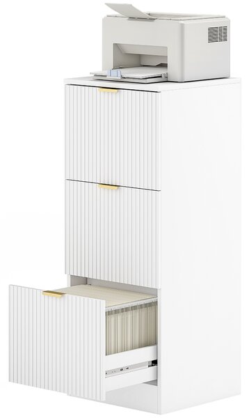 HOMCOM Cassettiera da Scrivania con 3 Cassetti Frontali Scanalati Mobile Archivio per Formato A4 o Lettera 40x40x101 cm Bianco | Aosom Italy