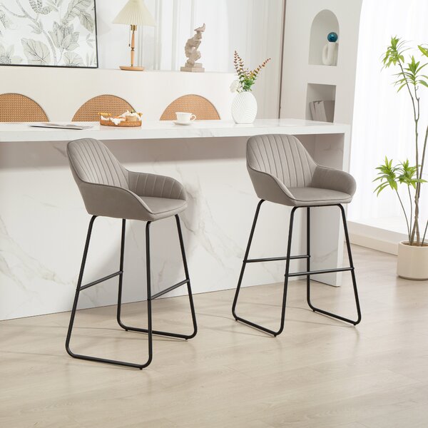 HOMCOM Set di 2 Sgabelli da Bar, Sgabelli da Bar con Rivestimento in Tessuto e Imbottitura in Schiuma, Sgabelli Imbottiti con Gambe in Metallo, Grigio | Aosom Italy