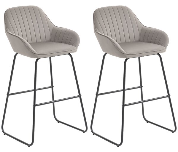 HOMCOM Set di 2 Sgabelli da Bar, Sgabelli da Bar con Rivestimento in Tessuto e Imbottitura in Schiuma, Sgabelli Imbottiti con Gambe in Metallo, Grigio | Aosom Italy