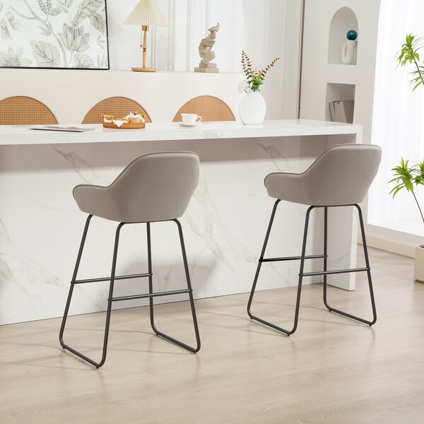 HOMCOM Set di 2 Sgabelli da Bar, Sgabelli da Bar con Rivestimento in Tessuto e Imbottitura in Schiuma, Sgabelli Imbottiti con Gambe in Metallo, Grigio | Aosom Italy