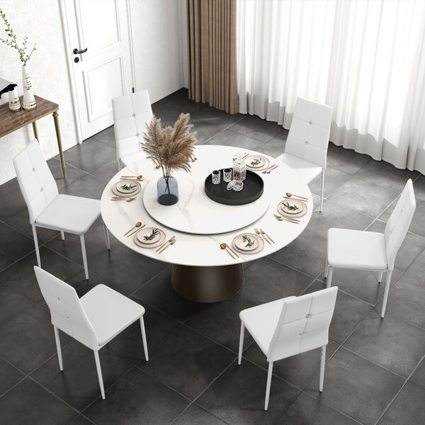 HOMCOM Set di 6 Sedie Moderno da Pranzo con schienale alto e seduta imbottita, Bottoni e Gambe in Acciaio, Rivestite in PU, Bianco| Aosom Italy
