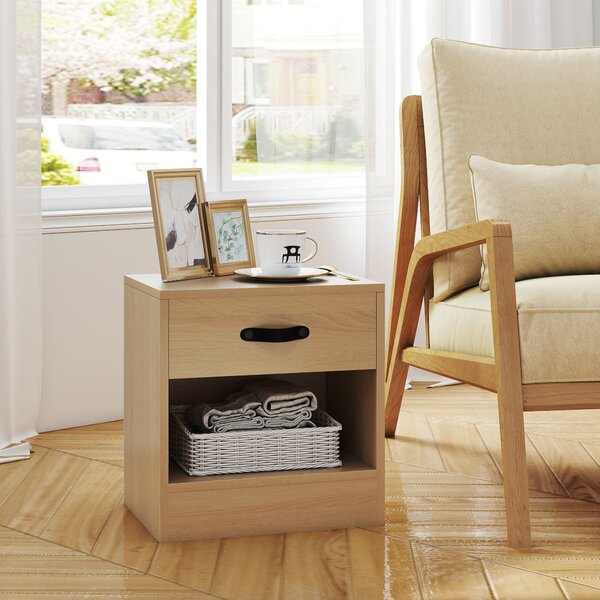 HOMCOM Set di 2 Comodini con Cassetto e Scomparto Aperto per Salotto 39x28x41 cm Naturale | Aosom Italy