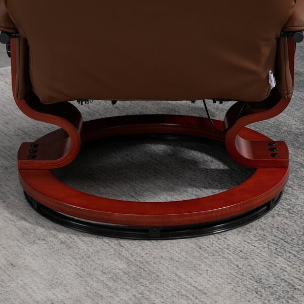 HOMCOM Poltrona relax reclinabile poggiapiedi regolabile girevole 360° base in legno rivestimento sintetico marrone | Aosom Italy