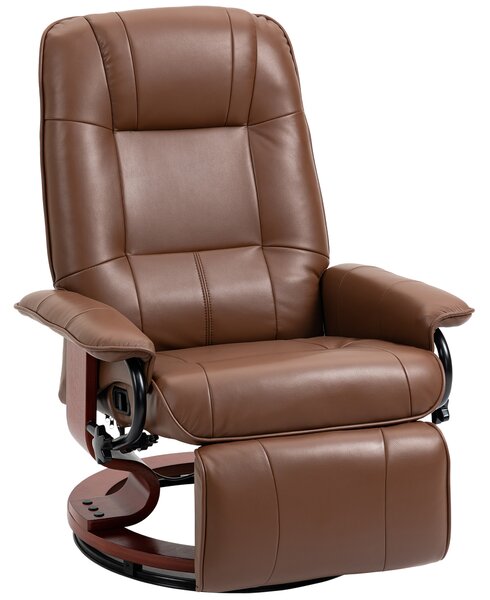 HOMCOM Poltrona relax reclinabile poggiapiedi regolabile girevole 360° base in legno rivestimento sintetico marrone | Aosom Italy