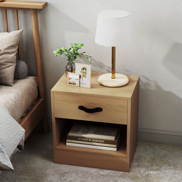 HOMCOM Set di 2 Comodini con Cassetto e Scomparto Aperto per Salotto 39x28x41 cm Naturale | Aosom Italy