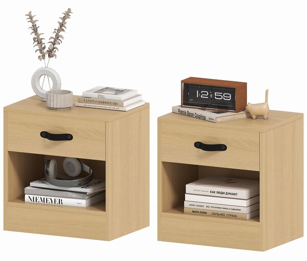 HOMCOM Set di 2 Comodini con Cassetto e Scomparto Aperto per Salotto 39x28x41 cm Naturale | Aosom Italy