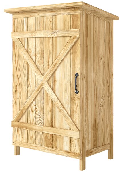 Outsunny Casotto da Giardino in Legno 63,5x40x90 cm Armadio per Archiviazione Attrezzi con 2 Ripiani e Porta Naturale | Aosom Italy