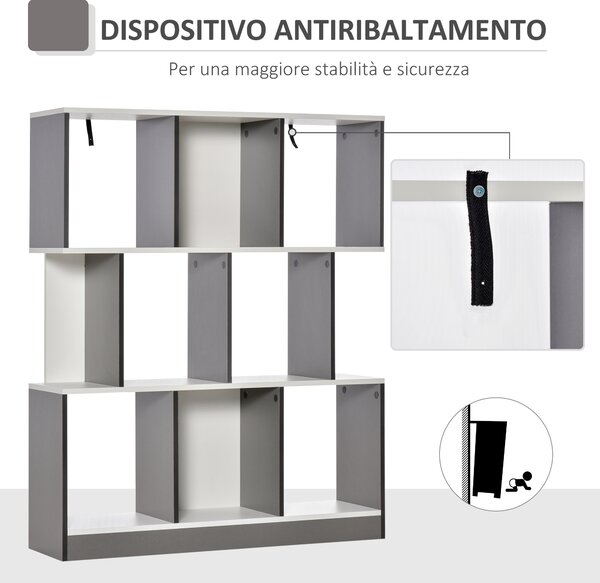 HOMCOM Mobile Libreria a 8 Ripiani per Soggiorno e Camera da Letto, in Legno, 100x24x124 cm, Grigio Carbone | Aosom Italy